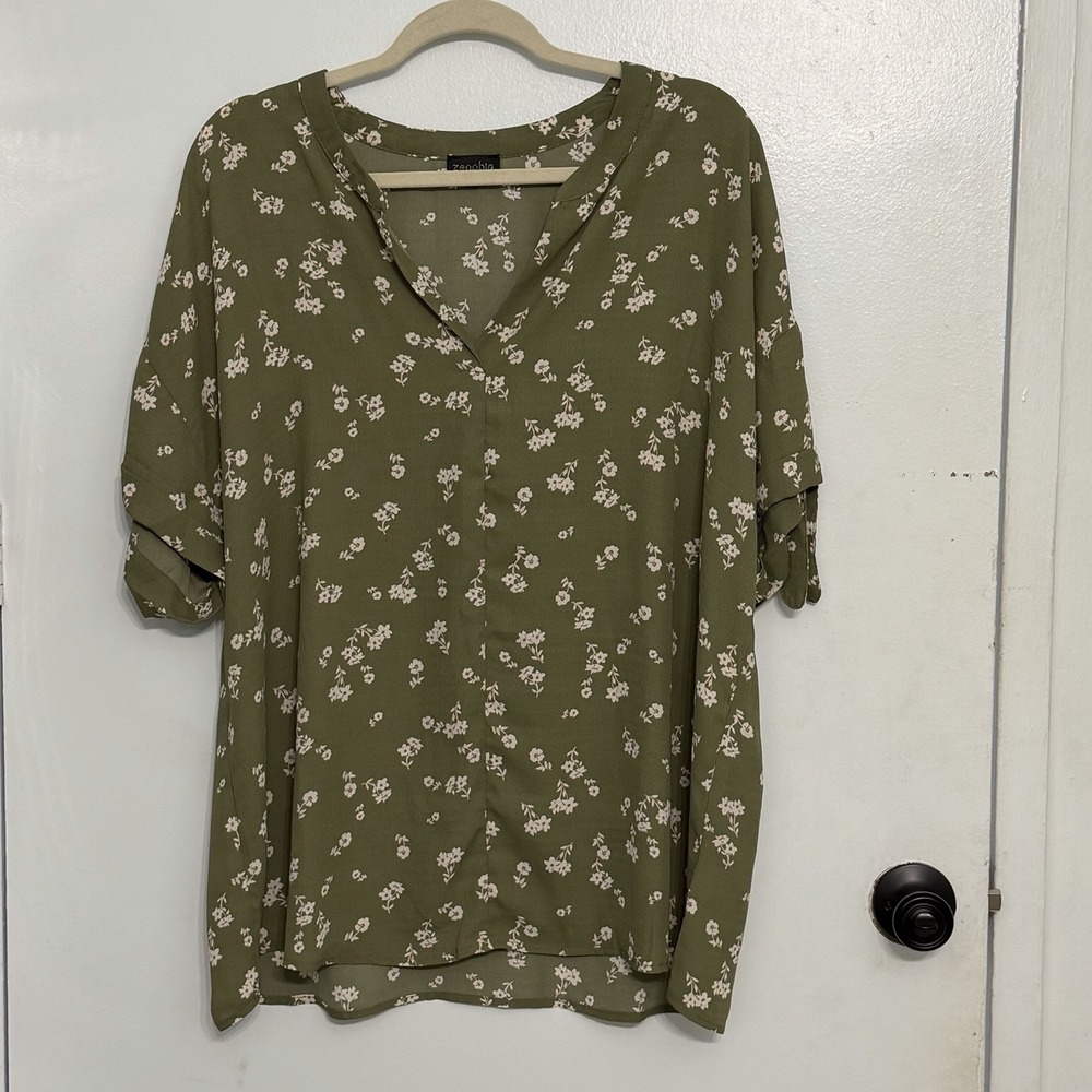 Zenobia Cottagecore Earthy Boho Ditsy Floral Print Relaxed Fit Flowy 3XL Blouse